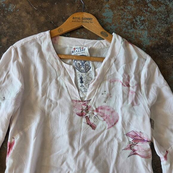 Nile Atelier Piece Par Piece Bell Sleeve Top Size XS Fairy Floral Pink Y2K Style - Picture 2 of 7